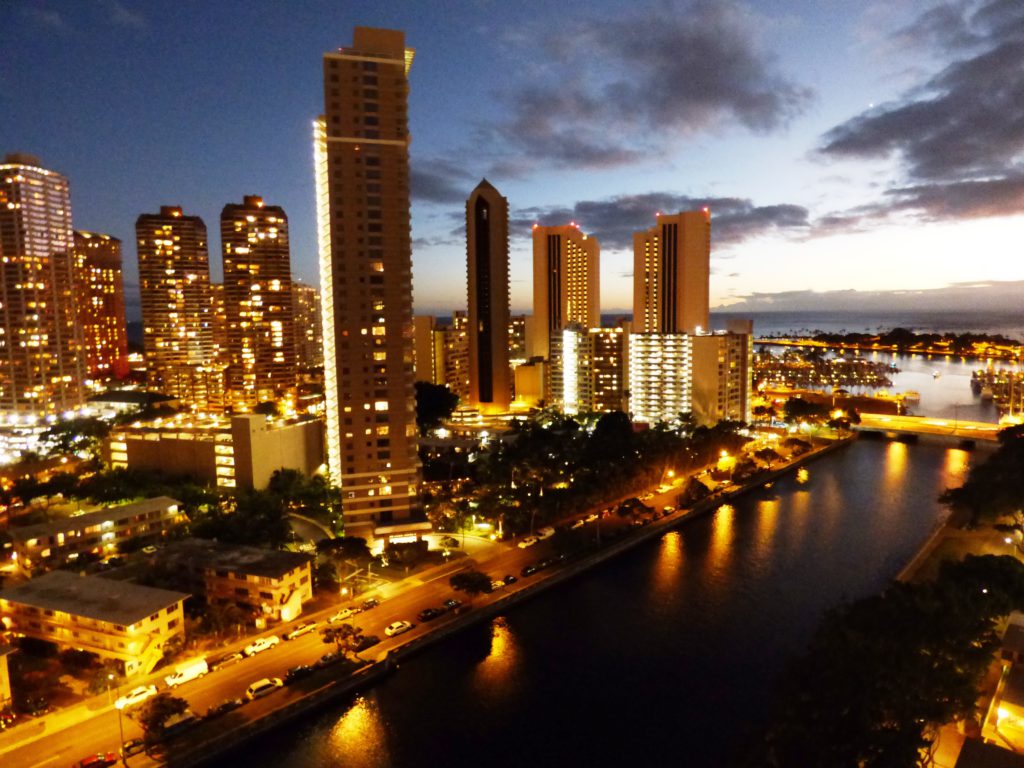 Summer Palace unit with gorgeous views of the Ala Wai Canal, Waikiki, harbor and ocean.